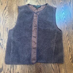 J. Crew brown Sherpa and primaloft reversible vest.